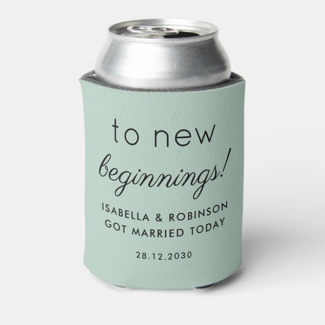 Wedding Favour To New beginnings Sage Green Elegan Can Cooler (Can Back)
