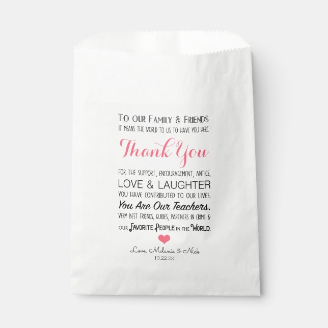 Wedding Favour Treat Thank You Message pink 3605 Bag (Front)