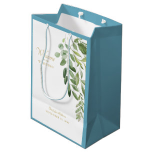 Wedding Favour Welcome Names Foliage Blue Medium Gift Bag