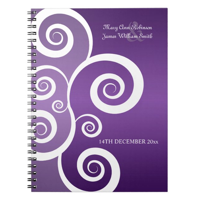 Wedding Favour White Swirls Purple Notebook (Front)