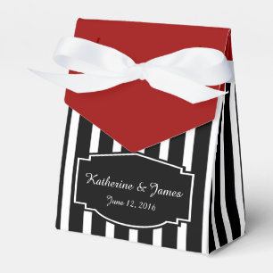 Wedding Favours; B&W Stripes w/ Red, Custom Label Favour Box