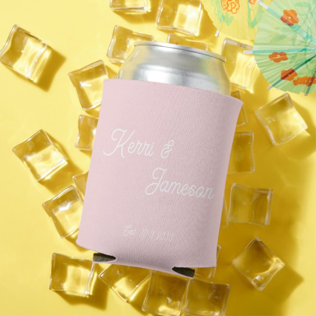 Wedding Favours Blush Pink Minimalist Script  Can Cooler (In Situ Summer)