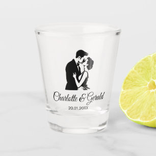 Wedding Favours Couple Kiss Monogram Modern Simple Shot Glass