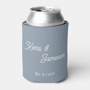 Wedding Favours Dusty Blue Minimalist Script  Can Cooler