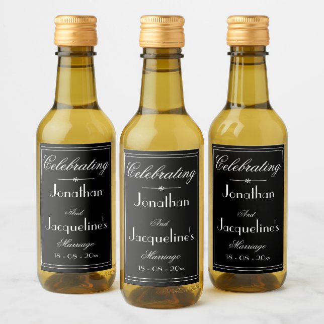 Wedding Favours Elegant Chic Names B & W Mini      Wine Label (Bottles)