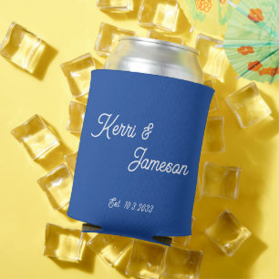 Wedding Favours Marseille Bleu Minimalist Script Can Cooler