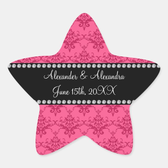 Wedding favours Pink damask Star Sticker (Front)