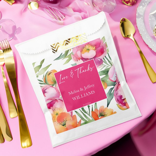 Wedding favours pink orange flowers favour bag (Wedding favors pink and orange flowers personalized favor bag  elegant floral favor bag)