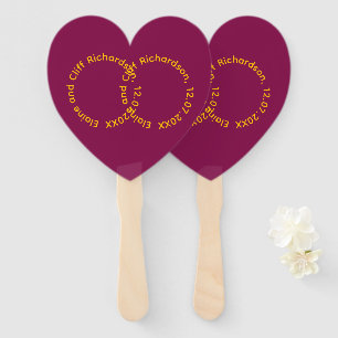 Wedding Favours Red Hand Fans Names in Circles