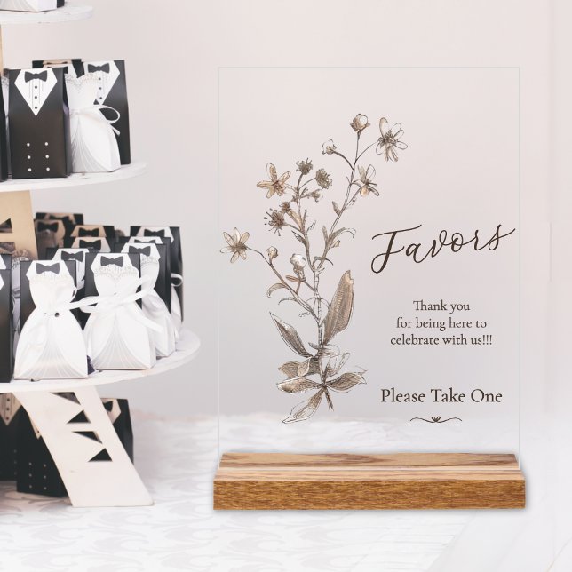 Wedding Favours Rustic Elegant Wildflowers Mocha Acrylic Sign (Creator Uploaded)