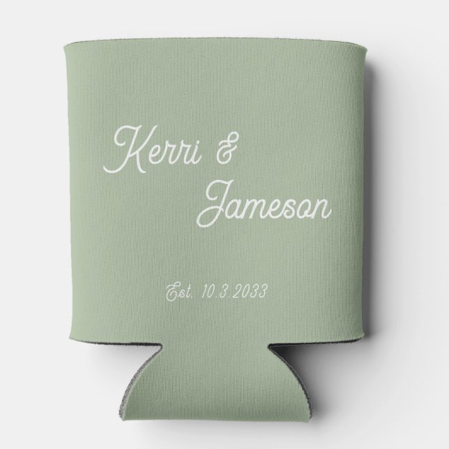 Wedding Favours Sage Green Minimalist Script  Can Cooler (Back)