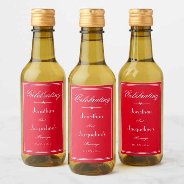 Wedding Favours Script Name Elegant Chic Red Mini  Wine Label (Bottles)