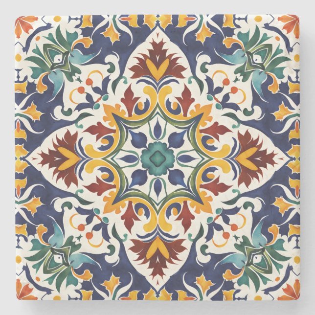 Wedding favours Talavera blue Mexican tile Stone Coaster (Front)