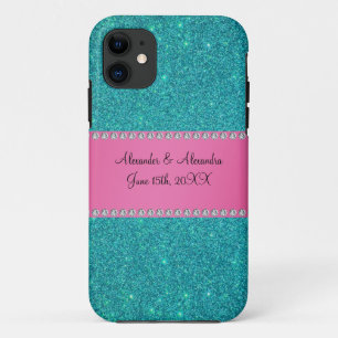 Wedding favours turquoise glitter iPhone 11 case
