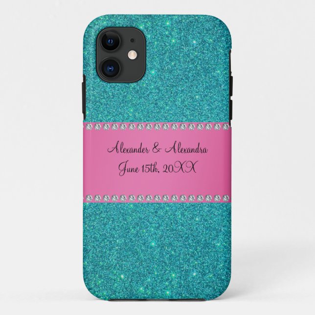 Wedding favours turquoise glitter Case-Mate iPhone case (Back)