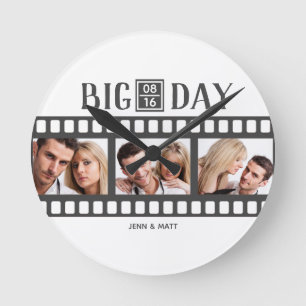 Wedding Film Add 3 Photos Round Clock