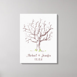 Wedding Fingerprint Tree (Brown) Canvas Print