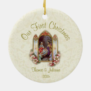 Wedding First Christmas Catholic Ceramic Ornament