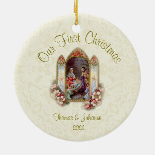 Wedding First Christmas Catholic Ceramic Ornament