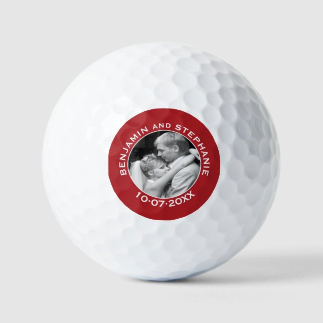 Wedding First Christmas Photo Custom Name and Year Golf Balls (Front)
