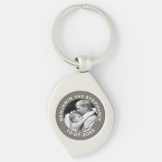 Wedding First Christmas Photo Custom Name and Year Key Ring (Front)