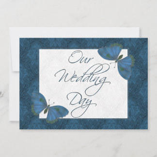 Wedding Flat Invitation Butterfly Brocade blue