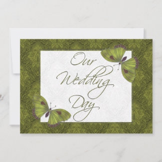 Wedding Flat Invitation Butterfly Brocade green