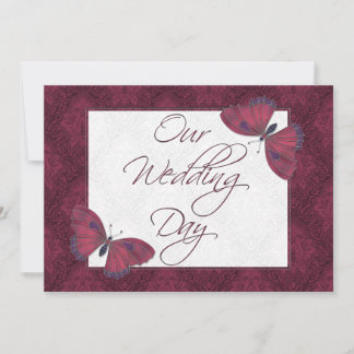 Wedding Flat Invitation Butterfly Brocade red