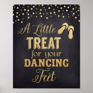Wedding Flip Flop Sign, Dancing Feet in Gold Poster