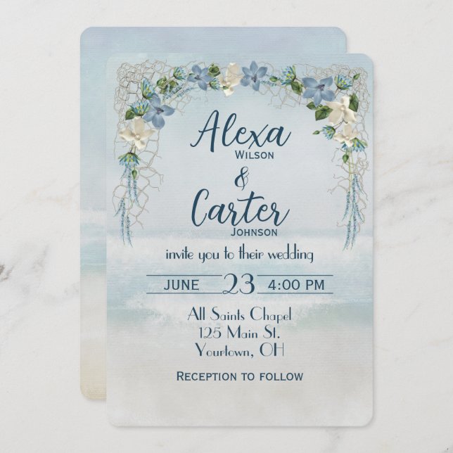 Wedding Floral Arch On Ocean Watercolor Invitation (Front/Back)