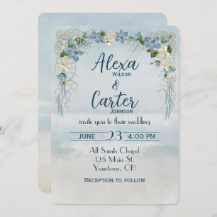 Wedding Floral Arch On Ocean Watercolor Invitation