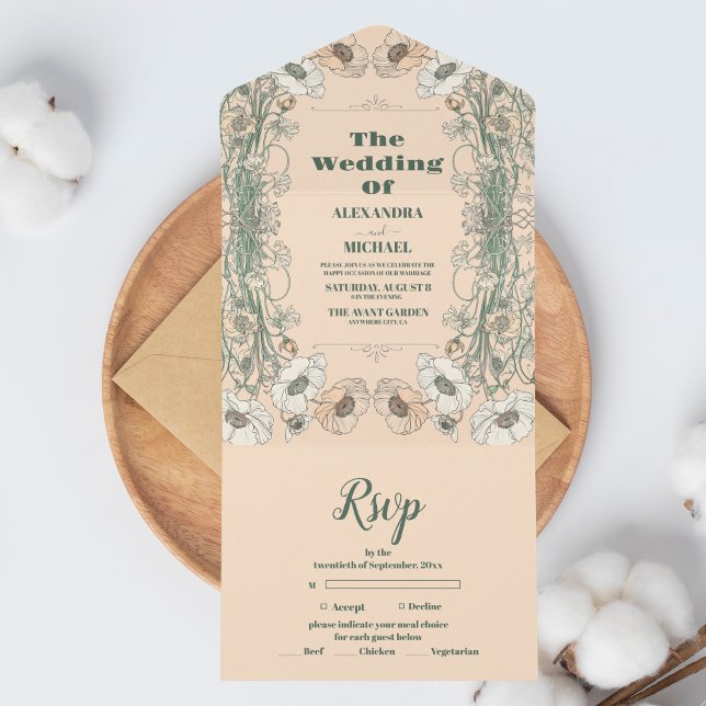 Wedding Floral Art Nouveau All In One Invitation (Creator Uploaded)