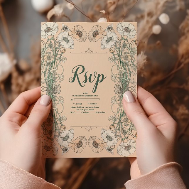 Wedding Floral Art Nouveau RSVP Card (Creator Uploaded)