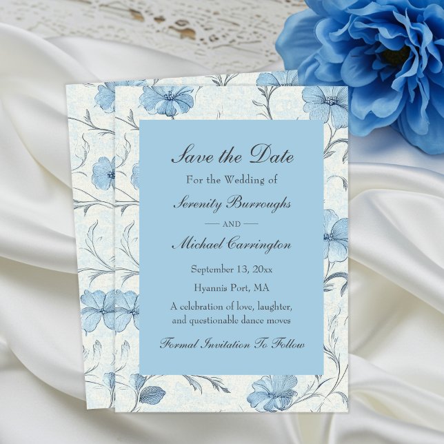 Wedding Floral Blue Country Garden Save the Date Announcement (Creator Uploaded)