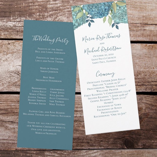 Wedding Floral Blue Hydrangea Ceremony Program (Creator Uploaded)