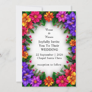 Wedding Floral Border with Vibrant Flowers Invitation
