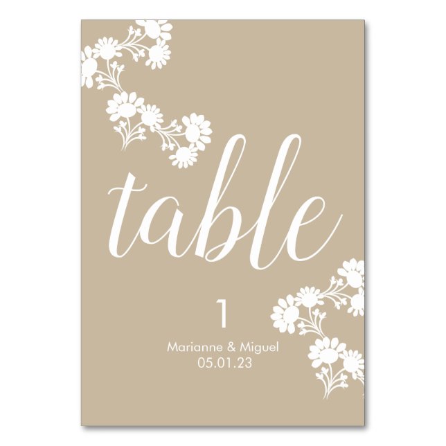 Wedding Floral Botanical Beige Seating Table Number (Front)