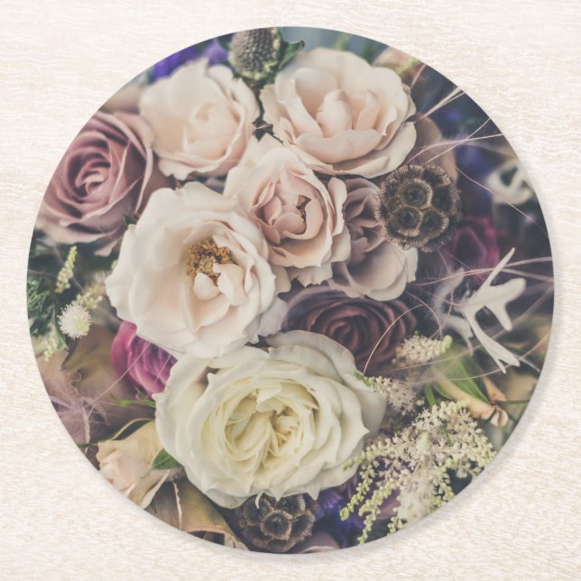 Wedding Floral Bouquet Round Paper Coaster (Front)