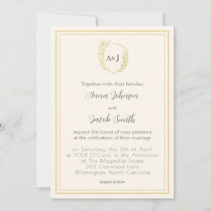 Wedding Floral Crest with Monogram and Photo Invitation