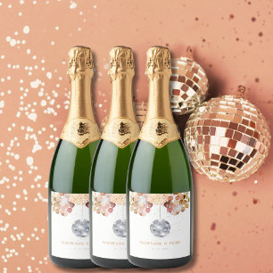 Wedding Floral Disco Ball Elegant Chic Sparkling Wine Label