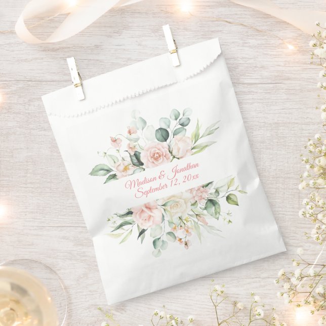 Wedding Floral Elegant Pink Chic Date Script Favour Bag (Clipped)