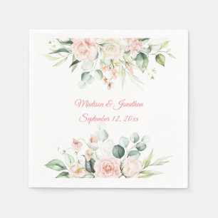 Wedding Floral Elegant Pink Chic Date Script Name  Napkin