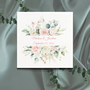 Wedding Floral Elegant Pink Chic Date Script Name Napkin