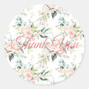 Wedding Floral Elegant Pink Chic Girly Script Classic Round Sticker