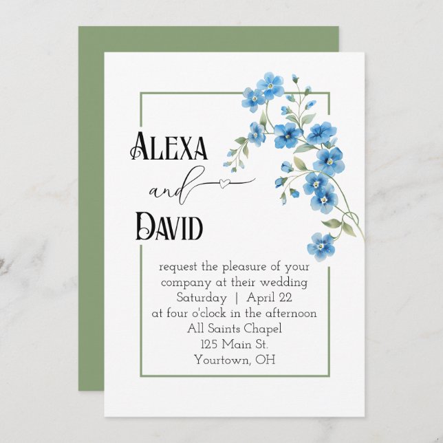 Wedding Floral Frame On White Invitation (Front/Back)