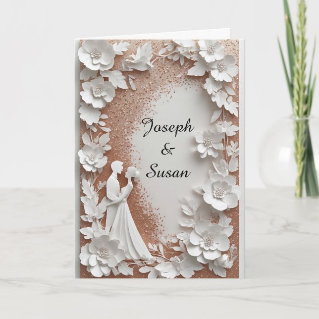 Wedding Floral Frame With Bride And Groom Card (Front)