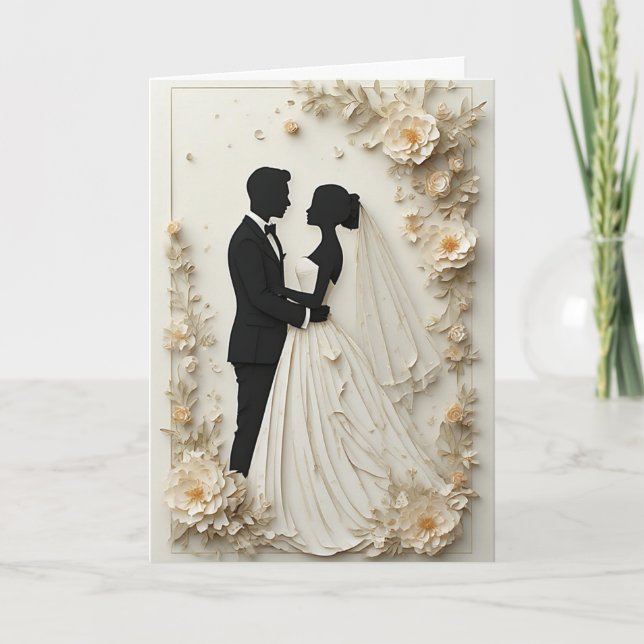 Wedding Floral Frame With Bride And Groom Card (Front)