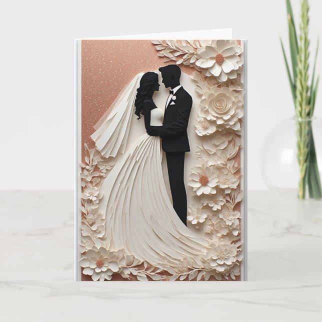 Wedding Floral Frame With Bride And Groom Card (Front)