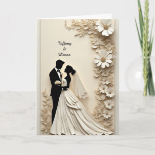 Wedding Floral Frame With Bride And Groom Card