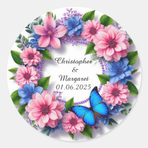 Wedding Floral Frame with Colourful Flowers Classic Round Sticker